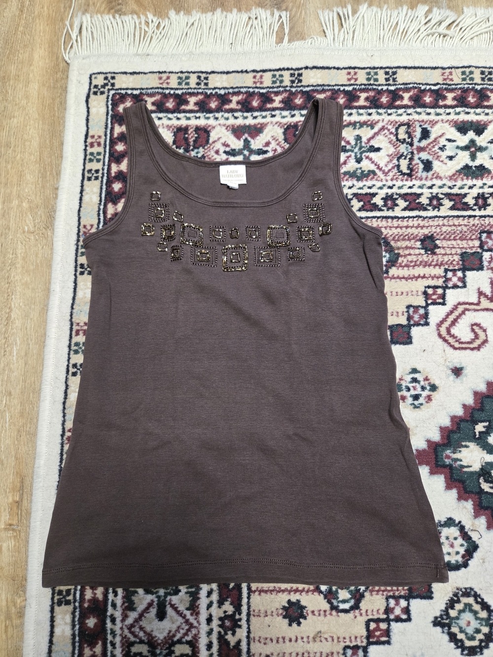 Sleeveless Embellished Brown Tank Top
